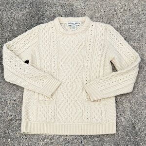 Aran Mor 100% Merino Wool Irish Cable Knit Sweater Size L Cream